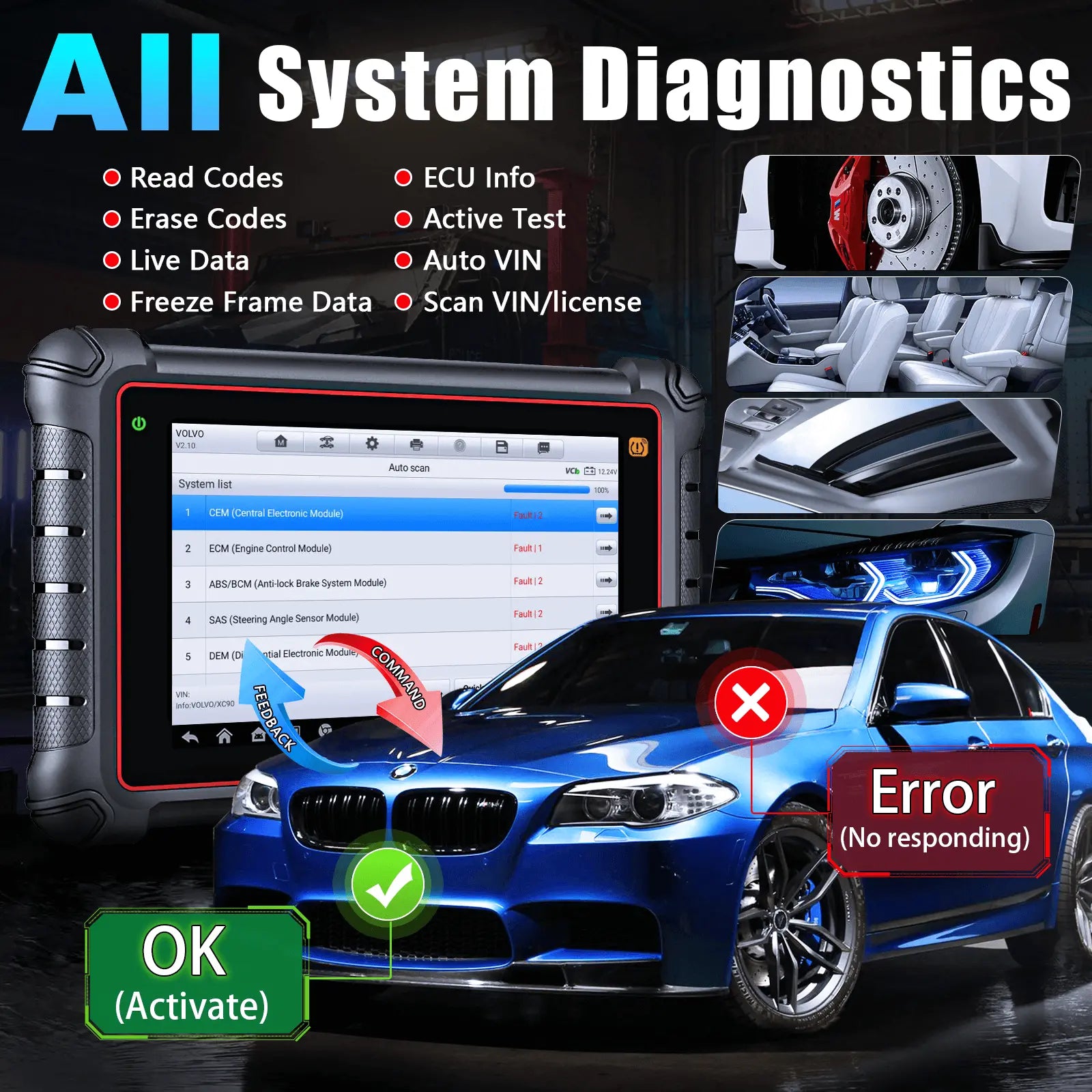 All system diagnostics for vehicle  of Autel maxipro mp900ts car scanner