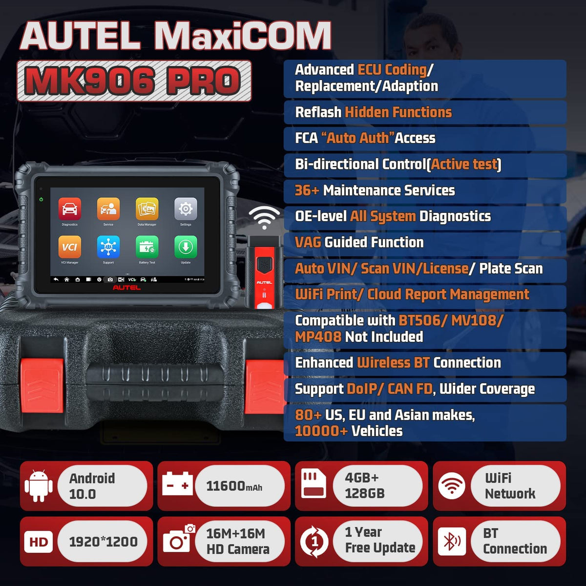 Autel Scanner MaxiCOM MK906 Pro Diagnostic Scan Tool, autel scantool, 2023  Newer6BT, Model of MaxiSys MS906 Pro/ MS906S/ MS906BT,autel store, Advanced ECU  Coding, Bi-Directional Control, belgium, 36+ Services, compatible,  diagnose, Full ...