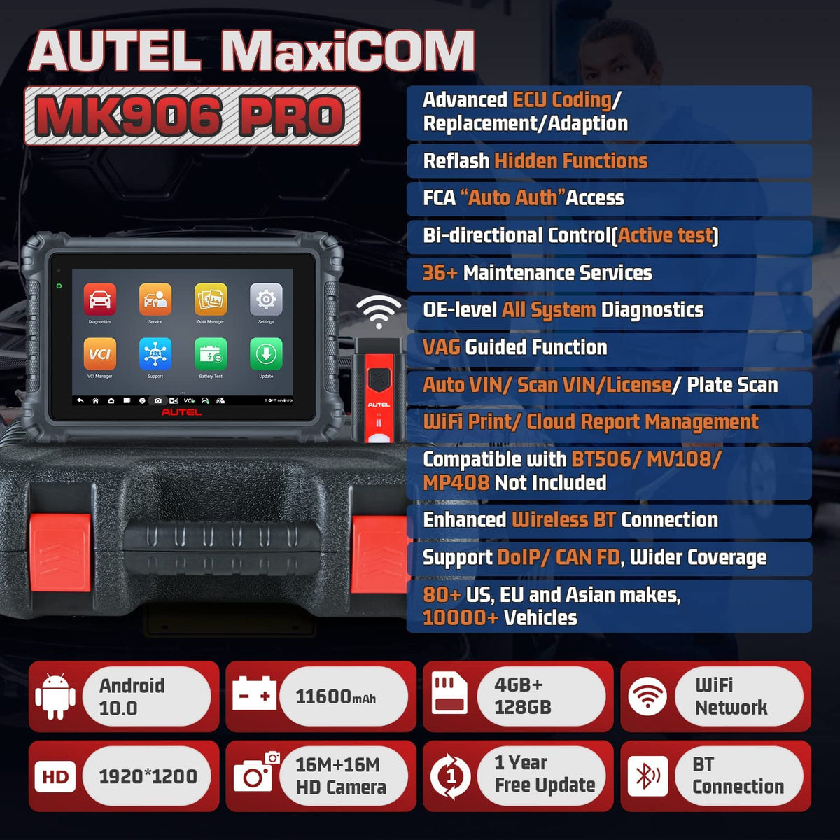 Autel MaxiCOM MK906 プロ診断スキャンツール 2022年アップグレード MaxiSys MS906 Pro  MS906BT  MK906BT 高度なECUコーディング 双方向 36以上のサービス 全シ