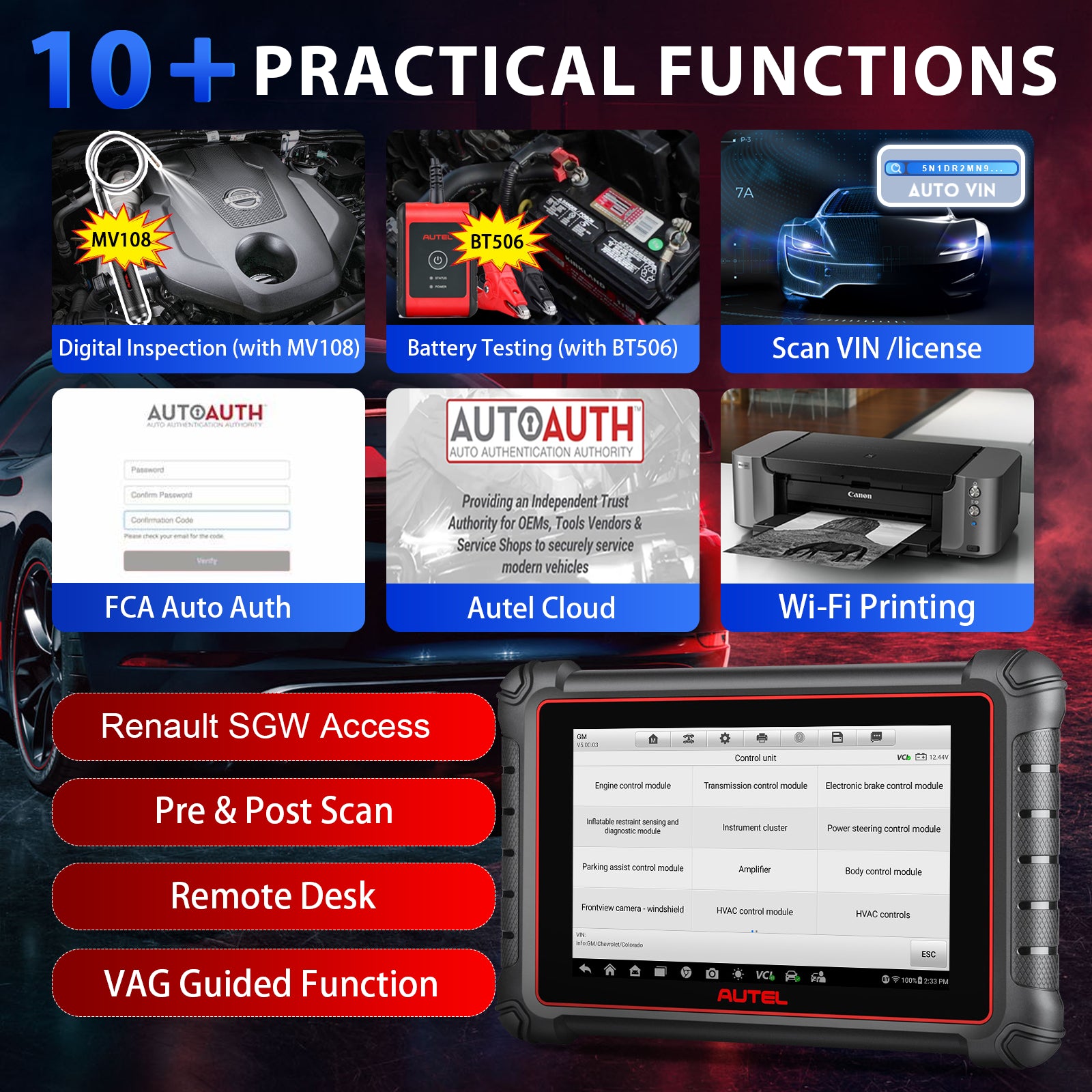 2025 Autel MaxiPro MP900Z-BT: Advanced Wireless & Bluetooth All System Car Diagnostic Scanner with ECU Coding, WiFi Print, Update of MP808BT PRO