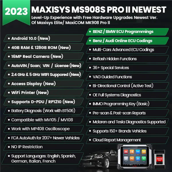 2024 Autel MaxiSYS MS908S PRO II J2534 ECU Programming Coding Adaption Car Scan Tool, Update of MK908P, Same Programming As MSUltra, Active Test 36+ Services