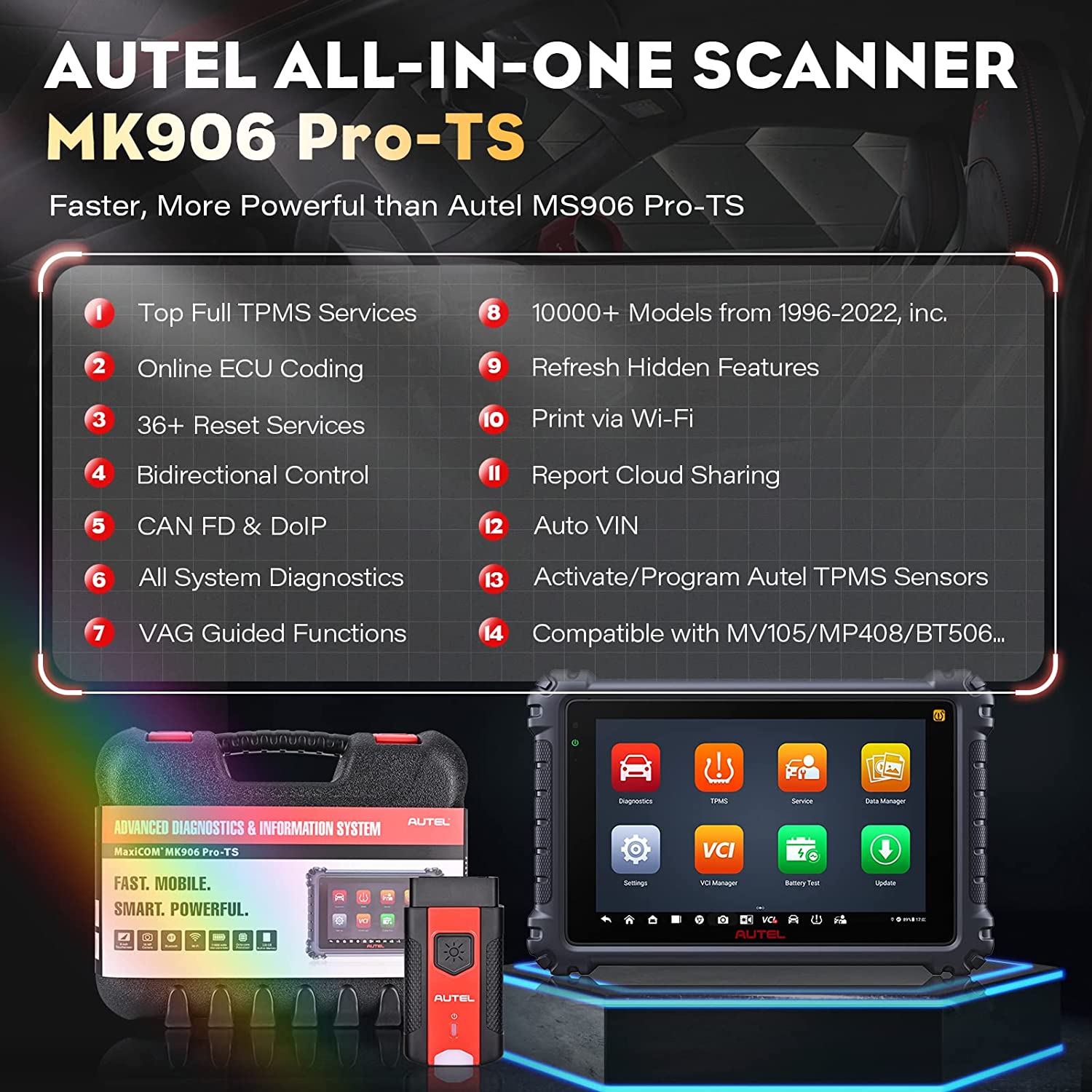 Autel MaxiCOM MK906 Pro-TS Diganostic TPMS Scanner, ECU Coding, Bi-directional Control with 36+ Services Disgnostic Tool for Car