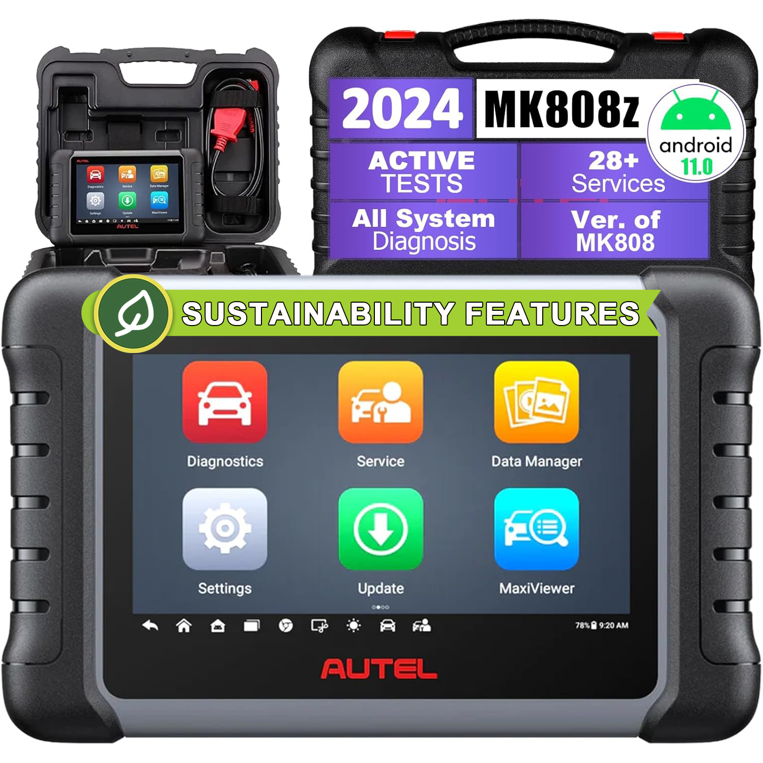 Autel MaxiCOM MK808Z Vehicle Diagnostic OBD2 Scanner, Upgraded of MK808/MX808, Android 11 Based Bi-Directional Control Scan Tool, 28+ Services