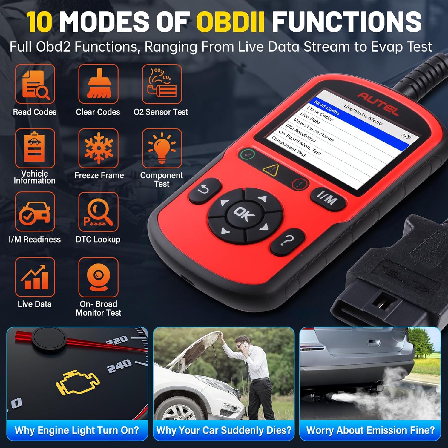 Autel OBD2 Scanner AL549(Upgraded Ver. of AL519/AL529) Code Reader with AutoVin, Read/Erase DTCs for ABS, Universal Car Battery Test, OBDII Scan with Live Data, Check Engine Fault OBD2 Diagnostic Tool