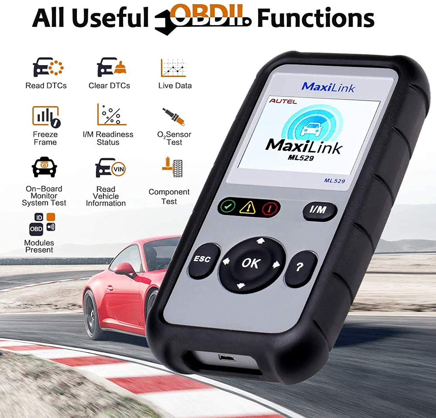 Autel OBD2 Scanner ML529 Code Reader Full OBD2 Functions for Turning off Engine Light O2 Sensor Test AutoVin DTC Lookup Free Online Update