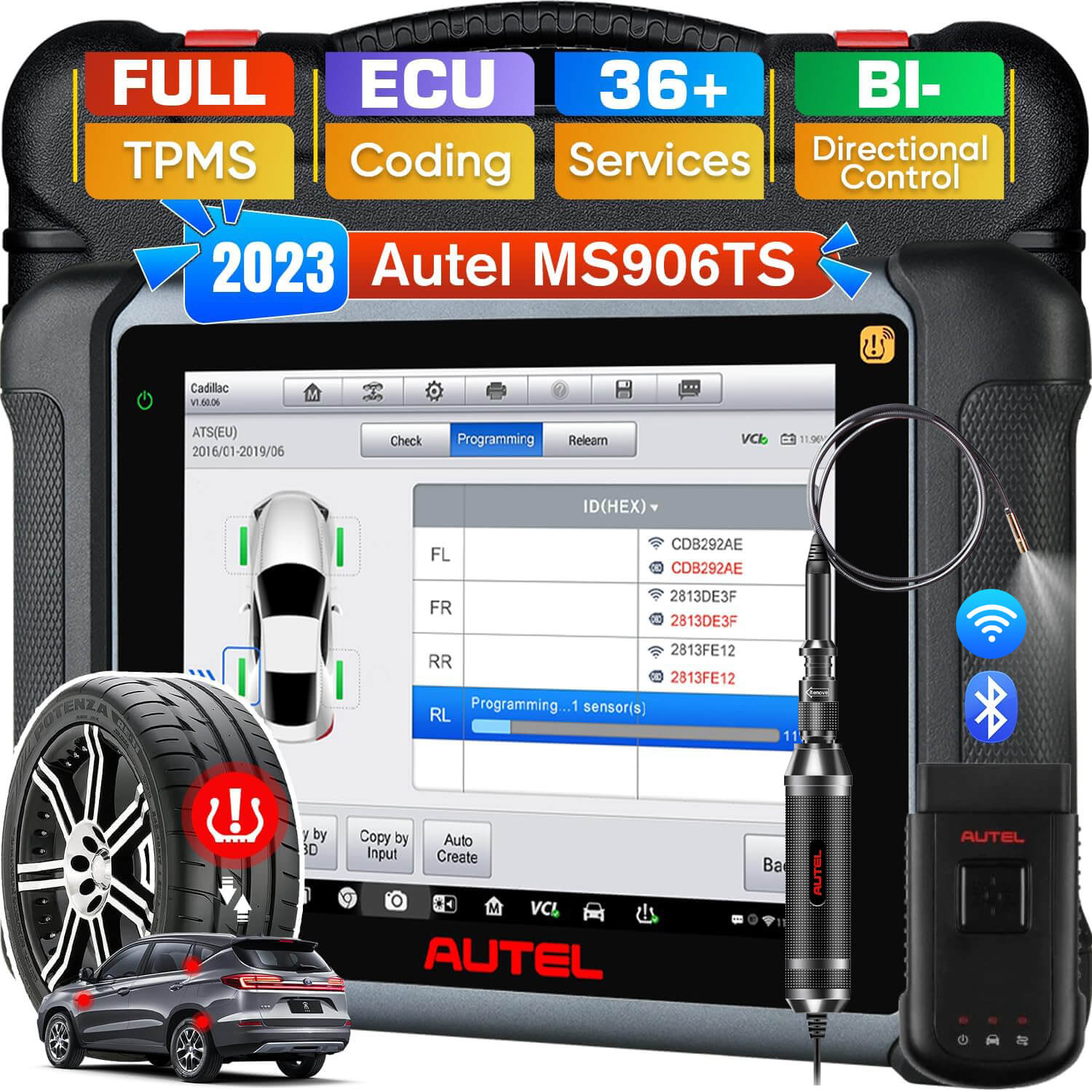 Autel Maxisys MS906TS Bidirectional OBD2 Diagnostic Scanner with TPMS Tool, advanced ECU Coding and Auto Scan 2.0, 36+ Service, Newer of MS906BT/MP808S-TS/MP808TS.