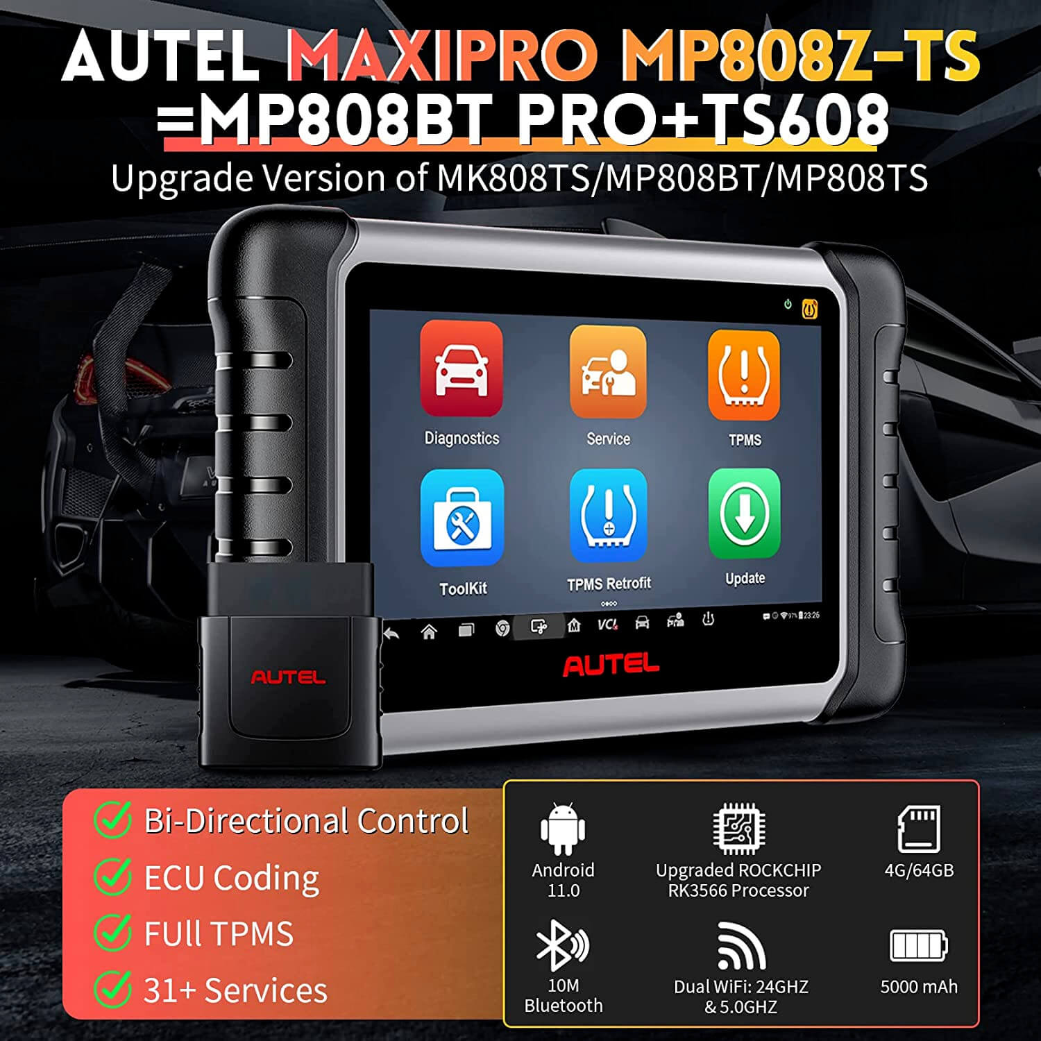 Autel MaxiPRO MP808P-TS same function with MP808BT PRO add TS608 Scanners