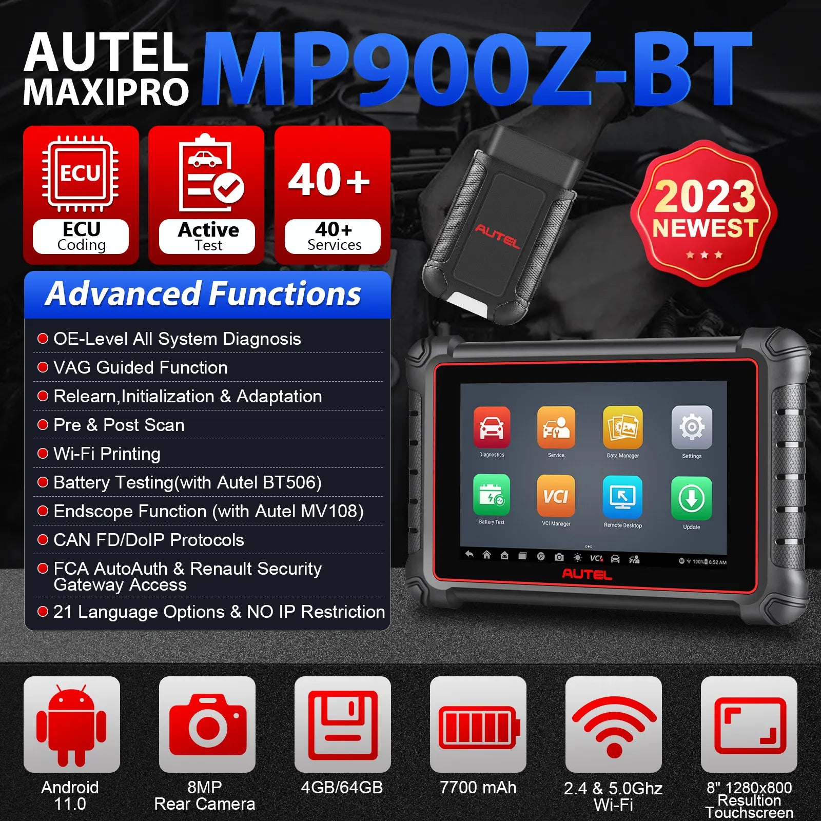 2025 Autel MaxiPro MP900Z-BT: Advanced Wireless & Bluetooth All System Car Diagnostic Scanner with ECU Coding, WiFi Print, Update of MP808BT PRO