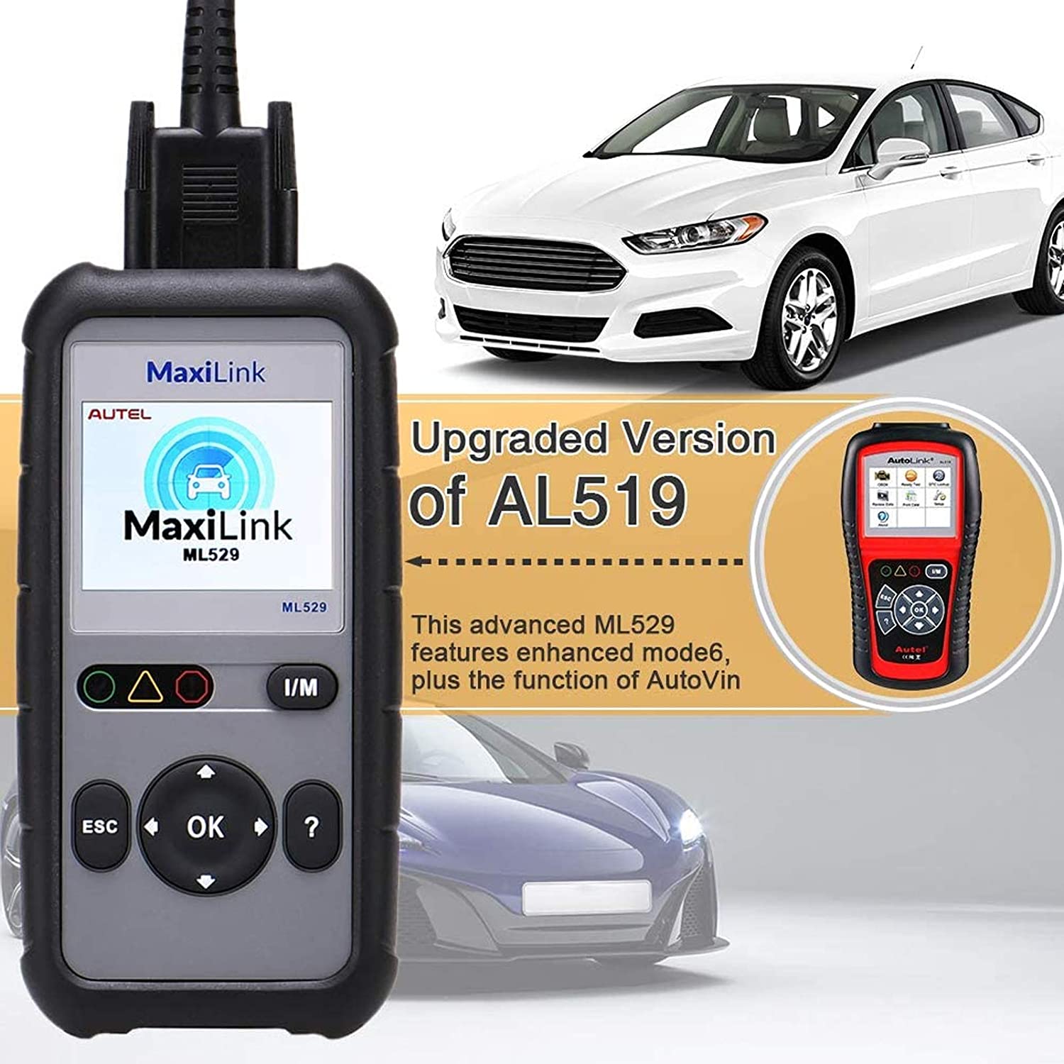 Autel OBD2 Scanner ML529 Code Reader Full OBD2 Functions for Turning off Engine Light O2 Sensor Test AutoVin DTC Lookup Free Online Update