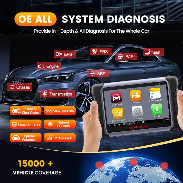 Autel MaxiDAS DS808S 2024 Newest OBD2 Car Diagnostic Scanner Tool with Advanced ECU Coding, Bi-Directional Control Function and Multi-Language with 30+ Services