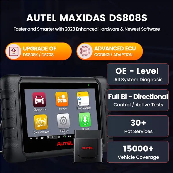 Autel MaxiDAS DS808S 2024 Newest OBD2 Car Diagnostic Scanner Tool with Advanced ECU Coding, Bi-Directional Control Function and Multi-Language with 30+ Services