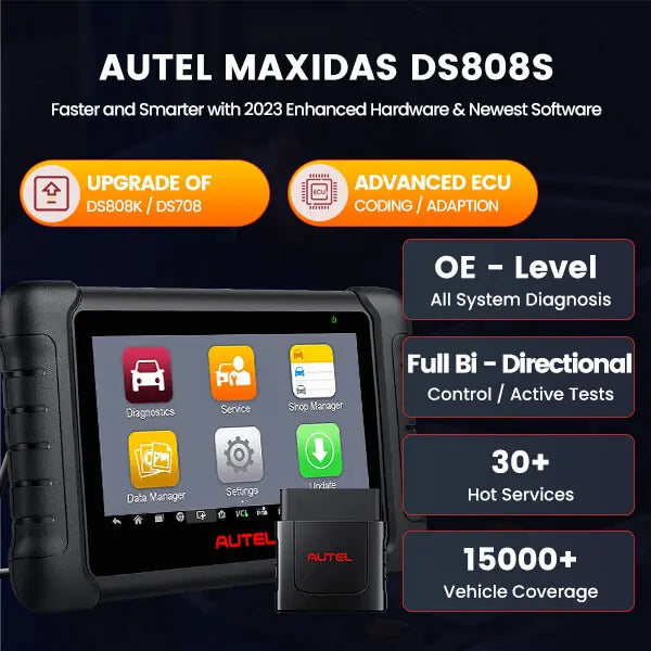 Autel MaxiDAS DS808S 2023 Newest OBD2 Car Diagnostic Scanner Tool with Advanced ECU Coding, Bi-Directional Control Function and Multi-Language with 30+ Services