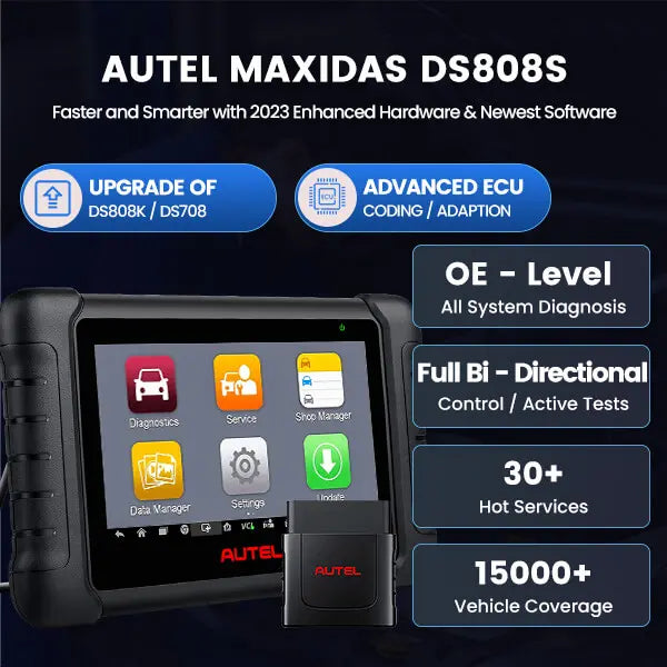 Autel MaxiDAS DS808S: Advanced OBD II Automotive Full System Diagnostic Scanner with ECU Coding and Bi-Directional Control - Multi-Language Support and 30+ Services