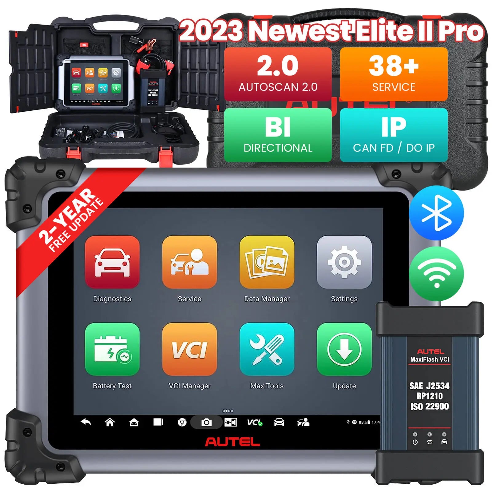 Autel MaxiSys Elite II Pro with MaxiFlash VCI ECU Programmning & Coding Intelligent Car Diagnostic Scanner Tool, 2 Years Free Update, upgraded Ver. Of Maxisys Elite, Elite II