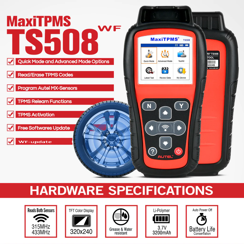 Autel MaxiTPMS TS508WF TPMS Relearn Tool, Activate Read Clone Copy TPMS Sensor Program MX Sensor Read/Clear TPMS DTCs Check Key FOB Free Lifetime Update Better TS408 TS508