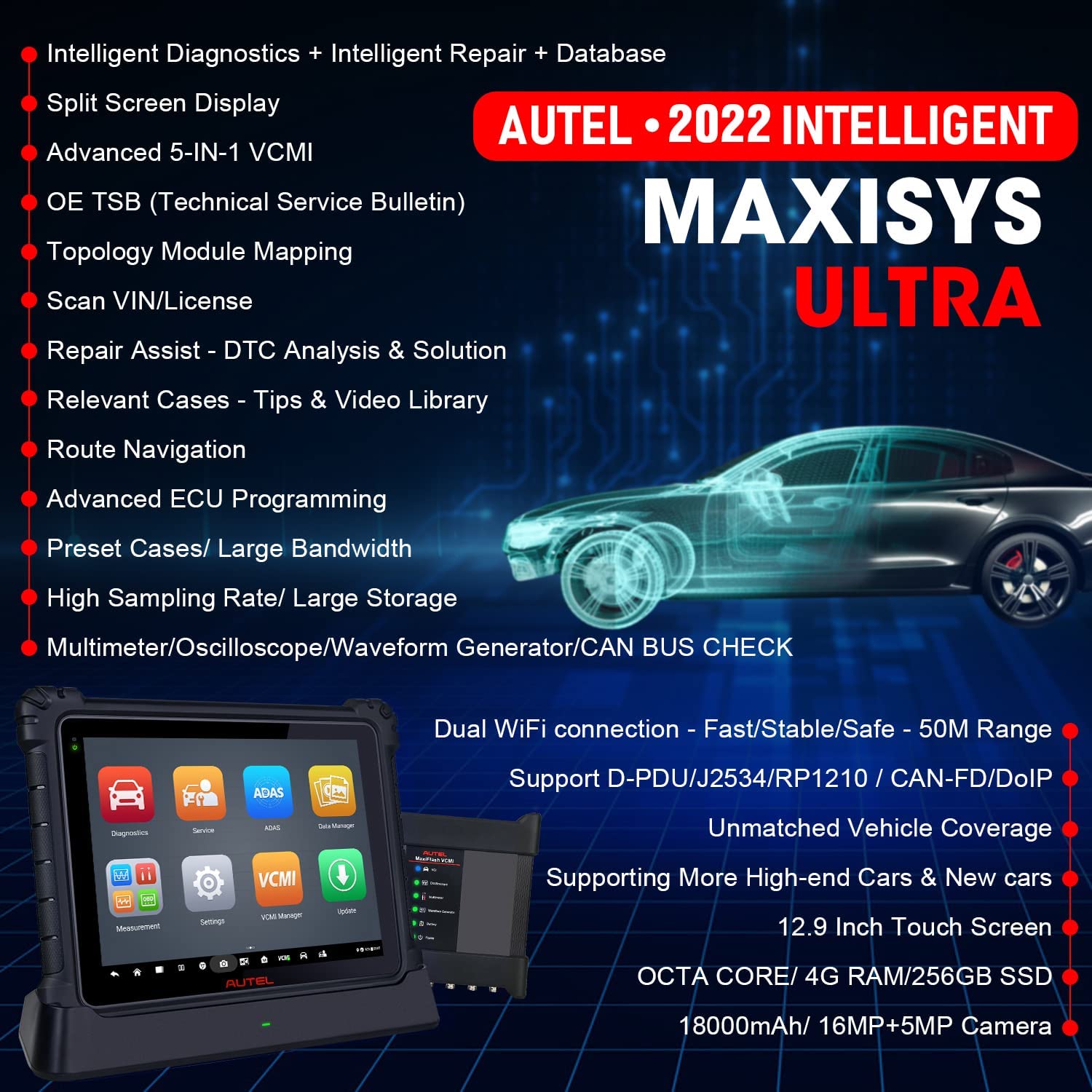 Autel MaxiSys Ultra Scanner 2023 Upgraded of MS919/ MS909/ Elite II, Intelligent Diagnostic Scan & Repair Tool, [$2000 5-in-1 VCMI], ECU Programming & Coding, Topology, Multitask, 40+ Services