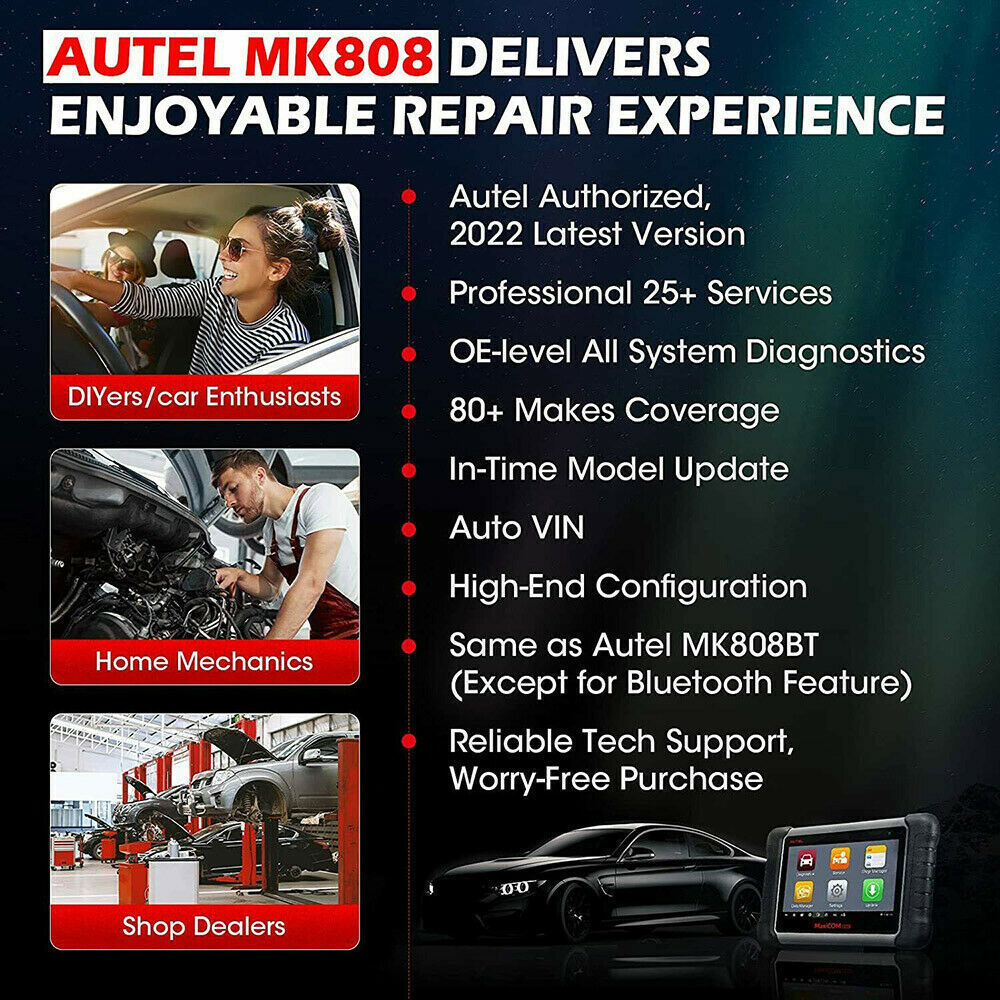 Autel Scanner MK808Z OBD II Car Diagnostic Tool with Key Coding/ Code Reader/ TPMS IMMO Diagnosis Functions Tablet