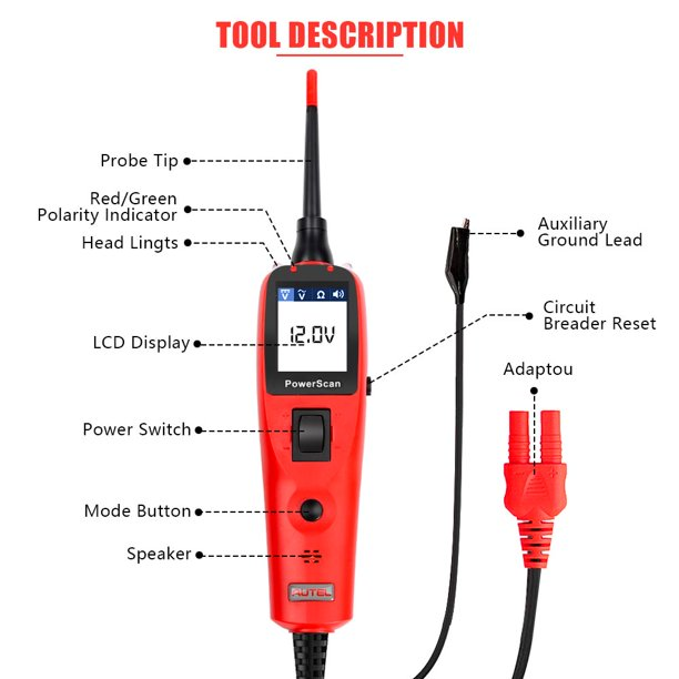 Autel PowerScan PS100 Automotive Circuit Tester Power Circuit Probe Kit Electrical System Diagnostic Tool 12V 24V