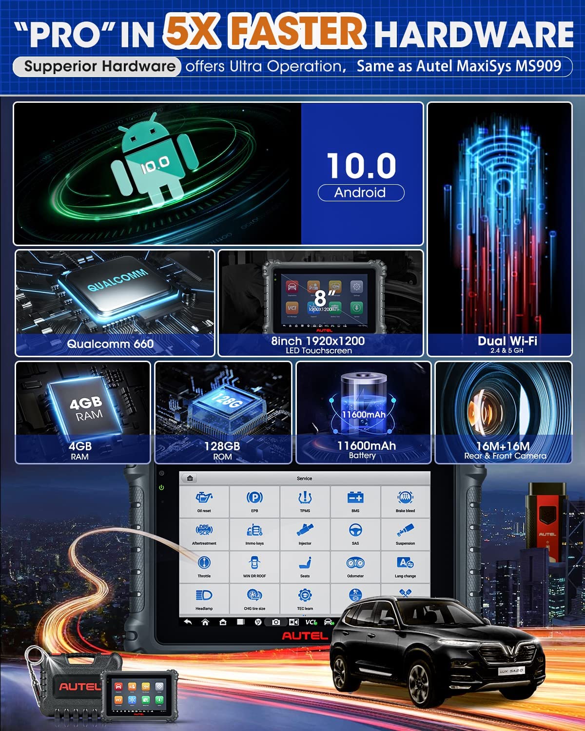 Autel Scanner MaxiCOM MK906 Pro with $60 MV108, 2024 Newest Car Diagnostic Tool, ECU Coding & Bi-Directional, VAG Guided, 36+ Service, DoIP/ CAN FD, Global Model of MS906 Pro MS906BT MS906, FCA Access