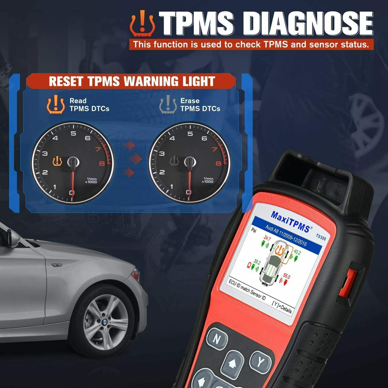 Autel TS508WF TPMS Relearn Reset Diagnostic Tool Tire Pressure Sensor Programming , 2024 Newest Upgraded of TS501, TS408, Program MX-Sensors(315/433 MHz), Activate/Relearn All Sensors, TPMS Reset, Read/Clear TPMS DTCs