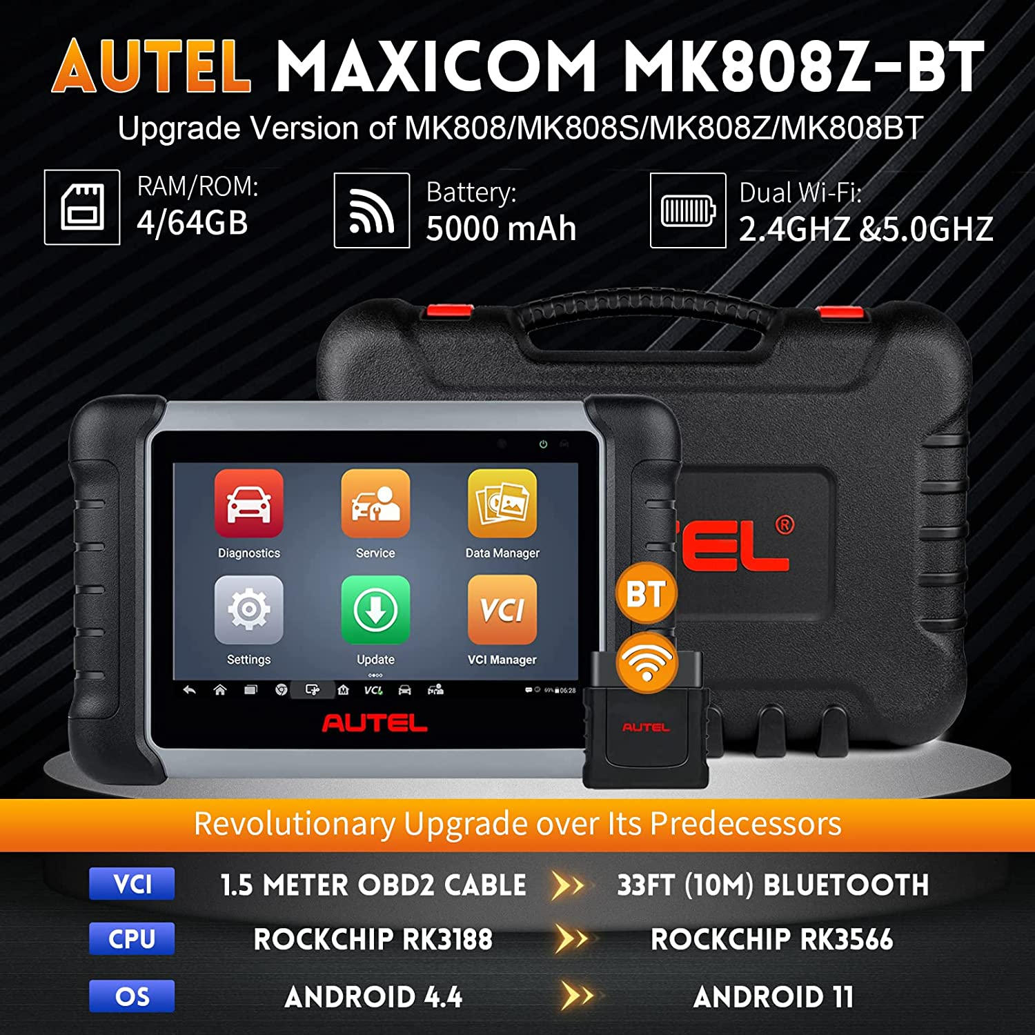Autel MaxiCOM Mk808Z-Bt MK808S-BT with 1.5M extend to 33FT bluetooth