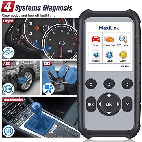 Autel MaxiLink ML629 OBD2 Scanner Diagnostic ABS SRS Engine Transmission, OBD II Full Functions Upgraded Version of the ML619 for DIYers Professionals