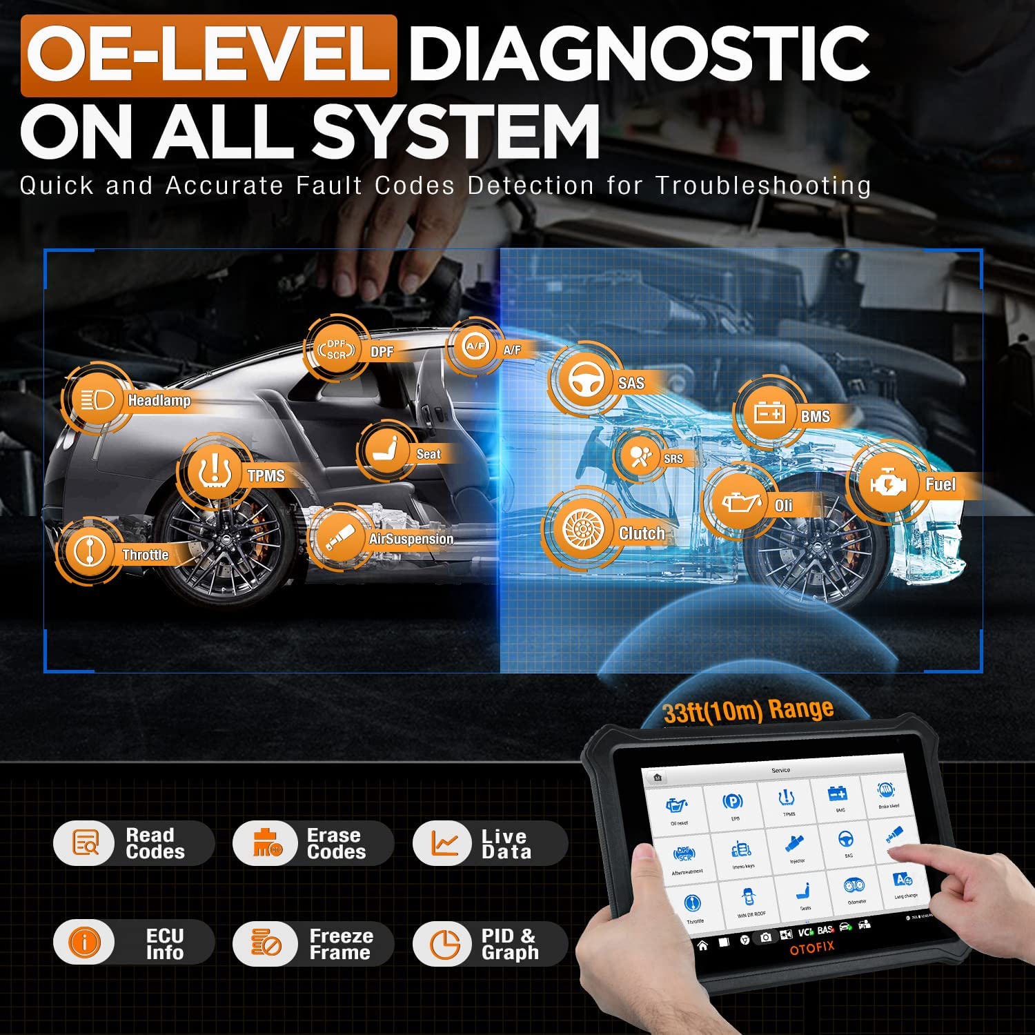 OTOFIX D1 Lite Car Diagnostic Scan Tool, 2022 New Model Automotive Scanner, 13+ Language, 26+ Reset Service, Data Logging, All System Diagnostic, Work with BT1 Lite Battery Tester, FCA SGW AutoAuth