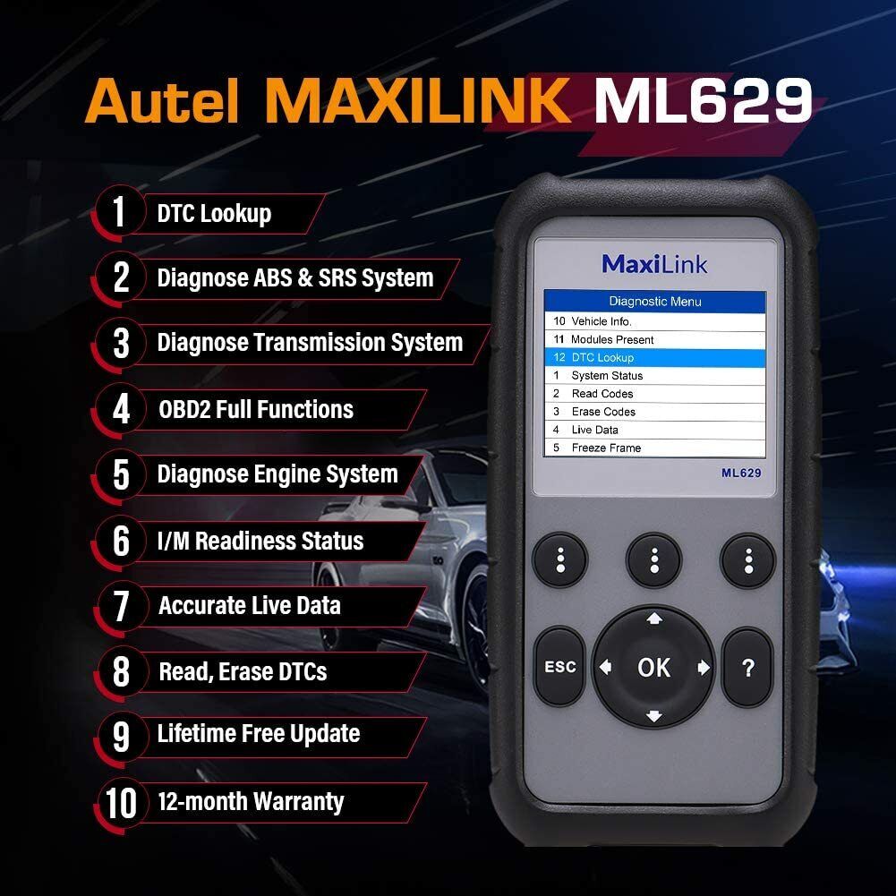 Autel MaxiLink ML629 OBD2 Auto Diagnostic Scanner, autel scantool, belgium, compatible, diagnose, ABS SRS Engine Transmission/Transmission/AirBag/Brake System,autel store