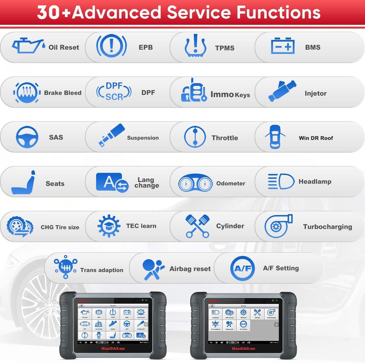 30+ Advanced Service Functions Autel Scanner MaxiDas DS808k