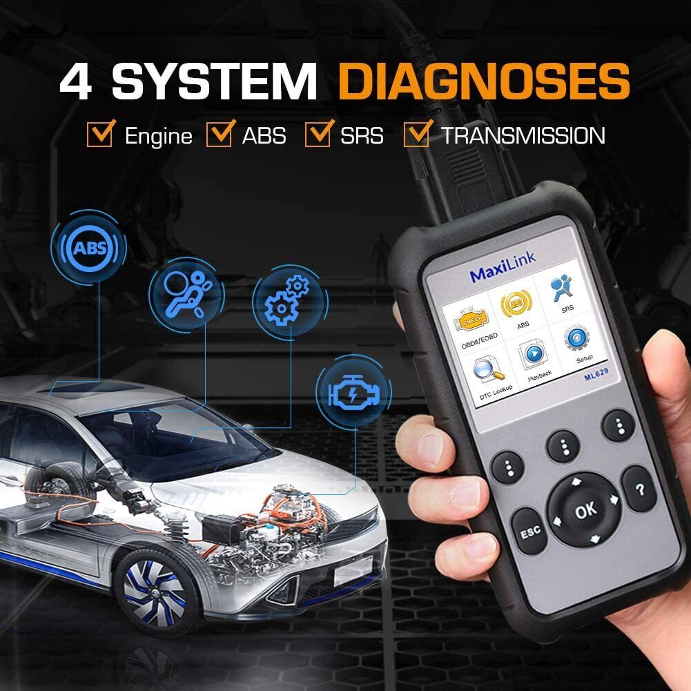 Autel MaxiLink ML629 OBD2 Scanner Diagnostic ABS SRS Engine Transmission, OBD II Full Functions Upgraded Version of the ML619 for DIYers Professionals