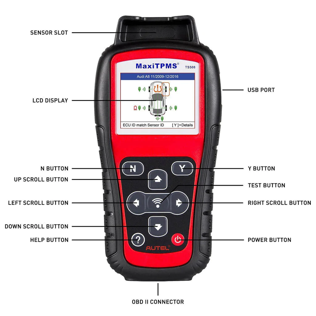 MaxiTPMS TS508WF Autel TPMS Diagnostic & Service Tool Car Tire Pressure Monitoring System, TPMS Reset Tool, Activate & Relearn Sensors