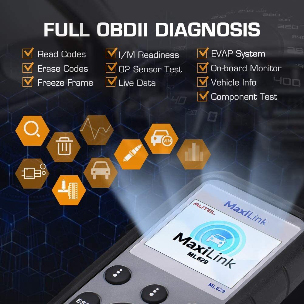 Autel MaxiLink ML629 OBD2 Scanner Diagnostic ABS SRS Engine Transmission, OBD II Full Functions Upgraded Version of the ML619 for DIYers Professionals