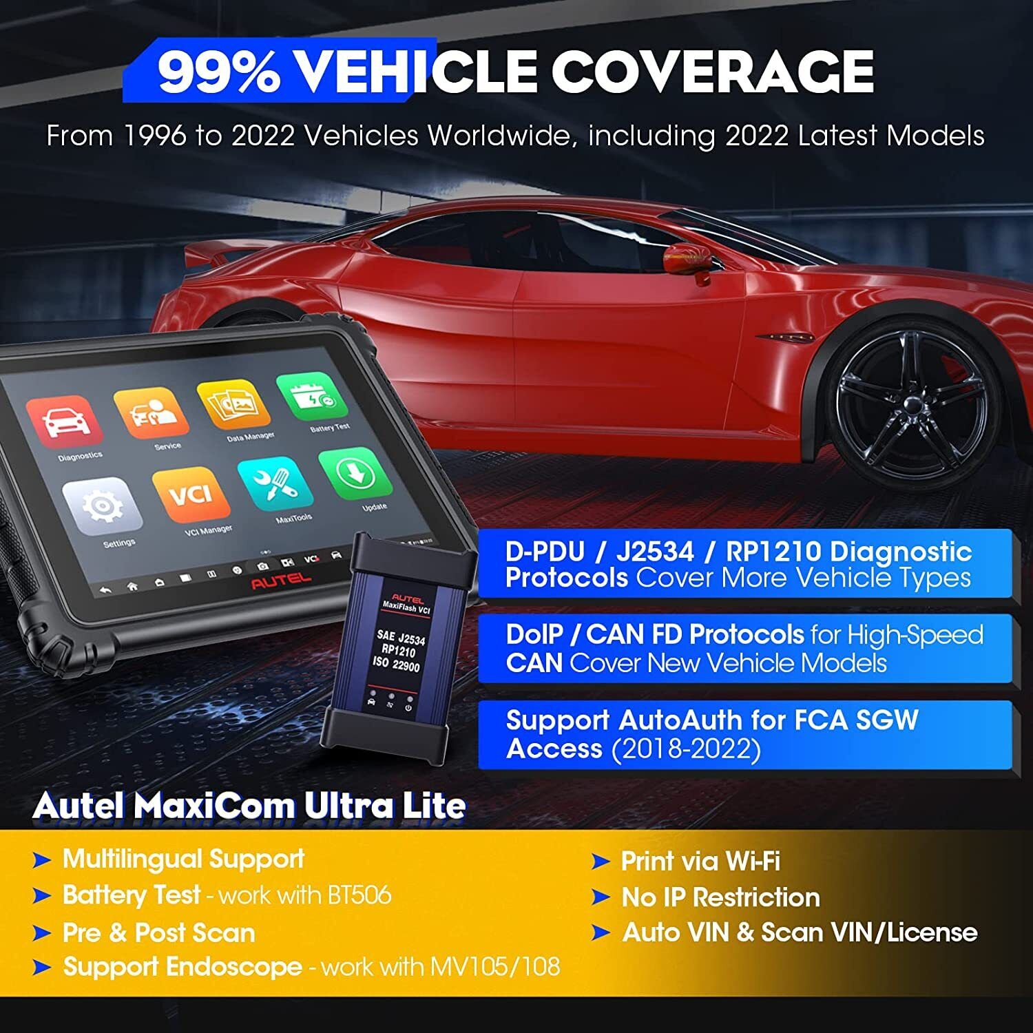Autel MaxiSys Ultra Lite Automotive Full Systems Diagnostic Tool VCI ECU Coding, Advanced ECU Coding & Programming