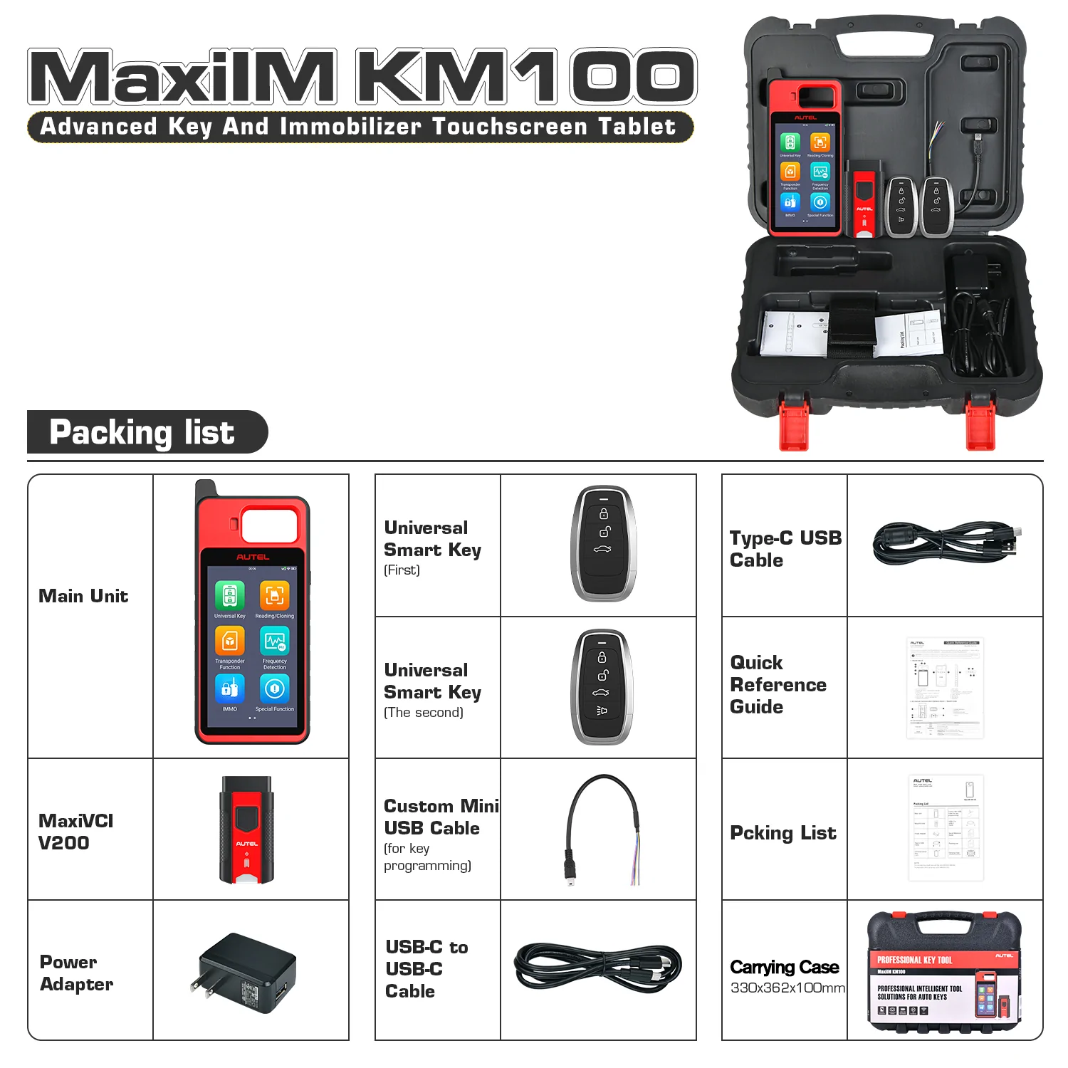 Autel MaxiIM KM100 Universal Key Generator Kit, Key Fob Programmer Immobilizer Tool for Transponder & Key Creation and IMMO Learning