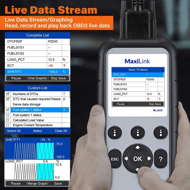 Autel MaxiLink ML629 ABS SRS Transmission Engine Diagnosis Enhanced CAN OBD2 Scanner , Advanced Ver. of AL619, ML619，Auto VIN Scan Tool Turn Off Check Engine Light