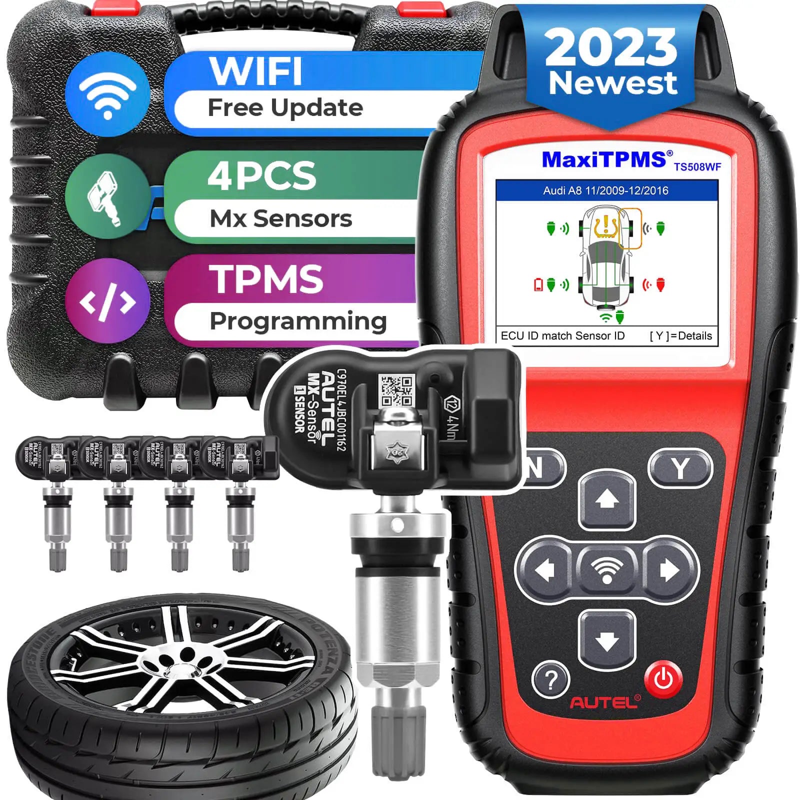 MaxiTPMS TS508WF Autel TPMS Diagnostic & Service Tool Car Tire Pressure Monitoring System, TPMS Reset Tool, Activate & Relearn Sensors