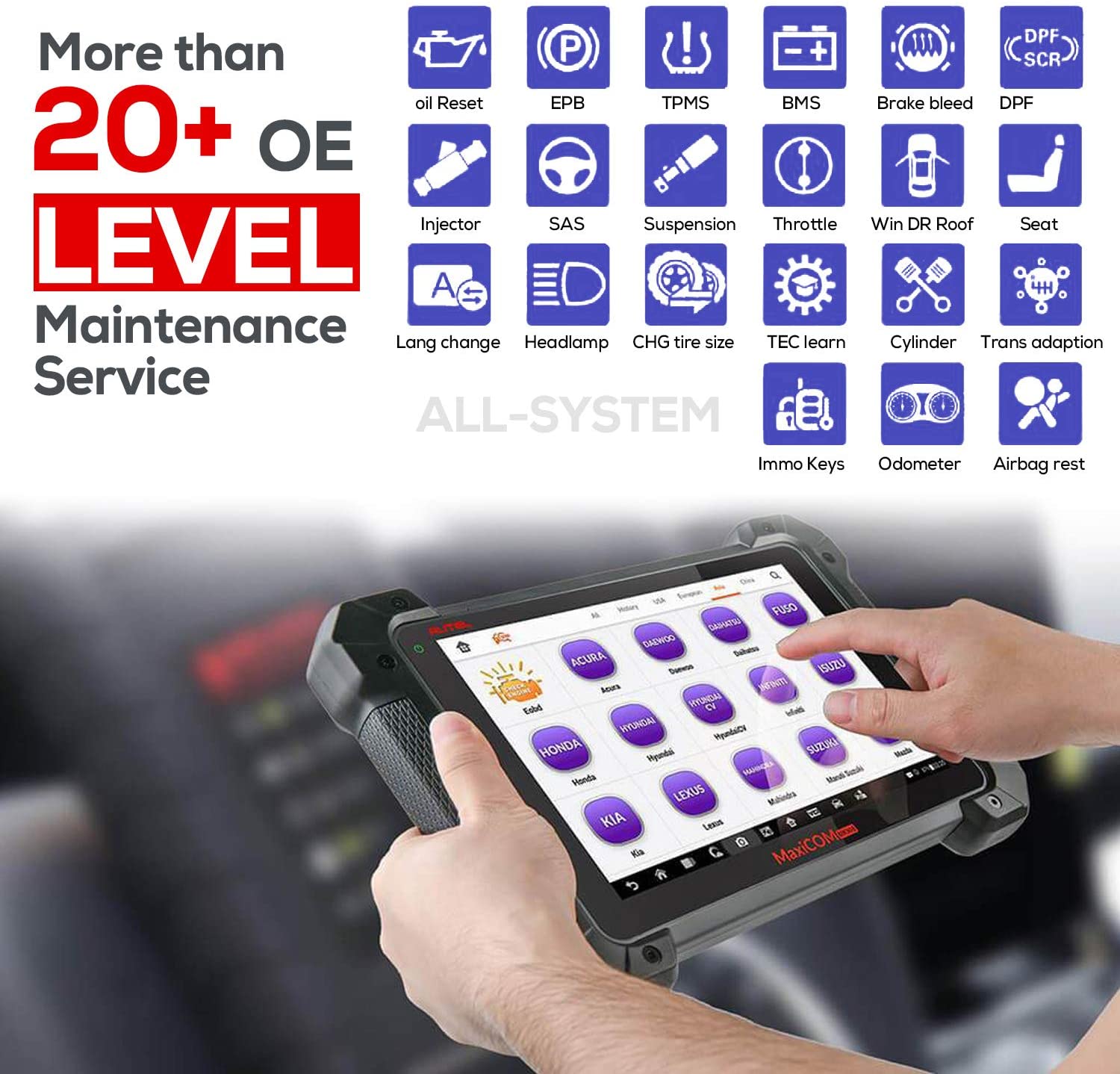 Autel MK908 has more than 20+ OE Level mainyenance service