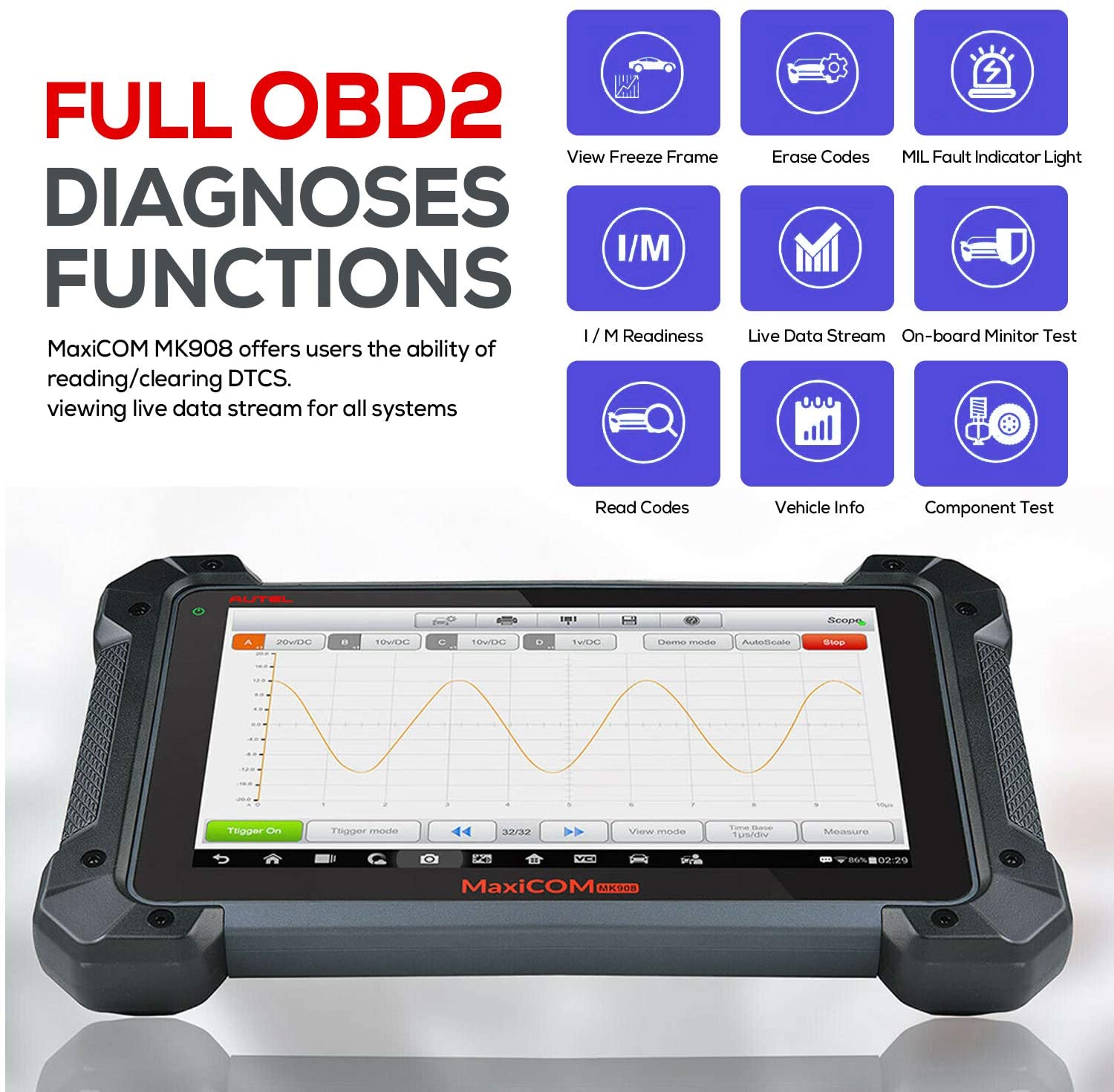 Autel Maxicom MK908 has full OBD2  diagnose functions