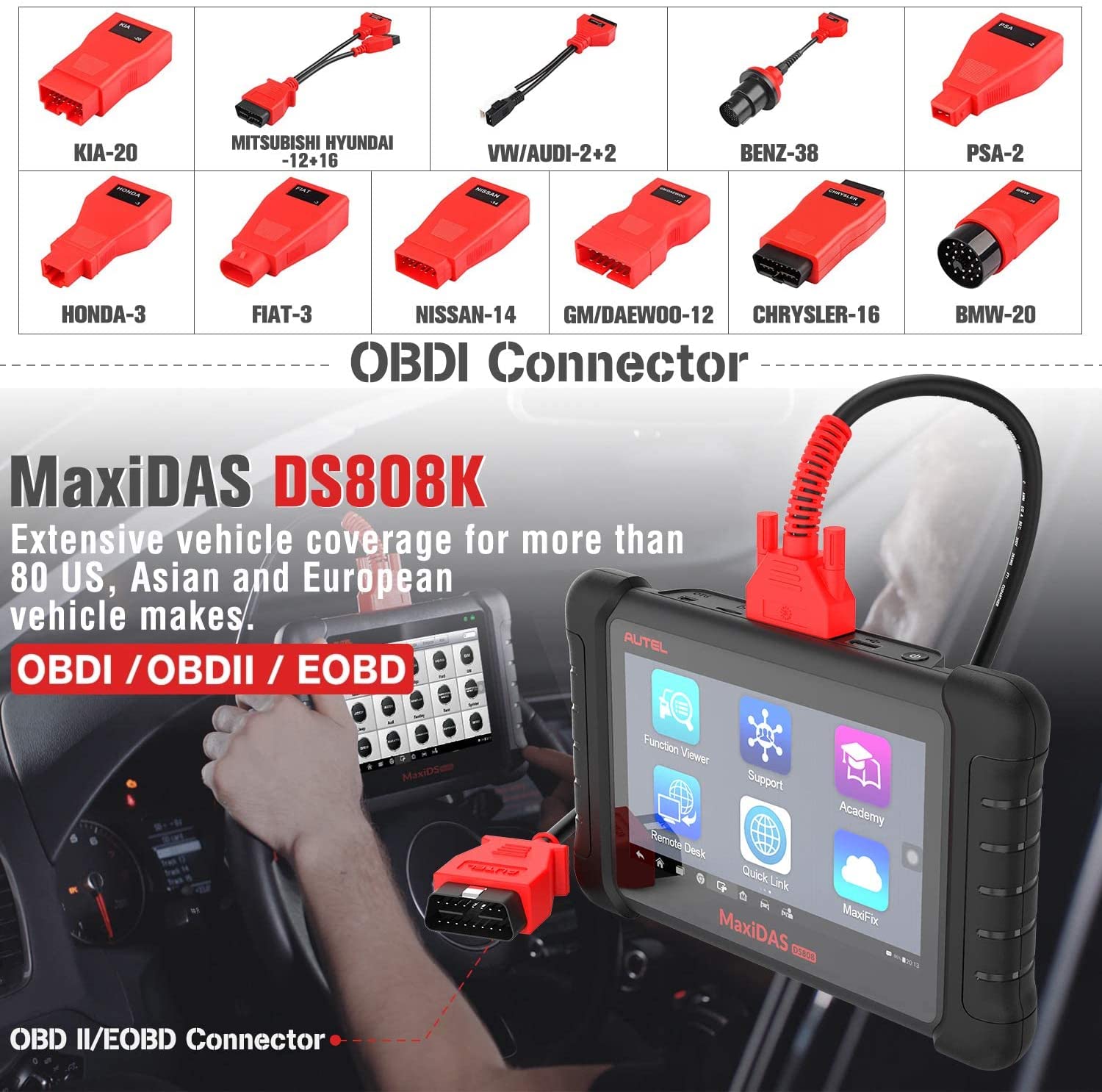 Autel MaxiDAS DS808K come with many adapters