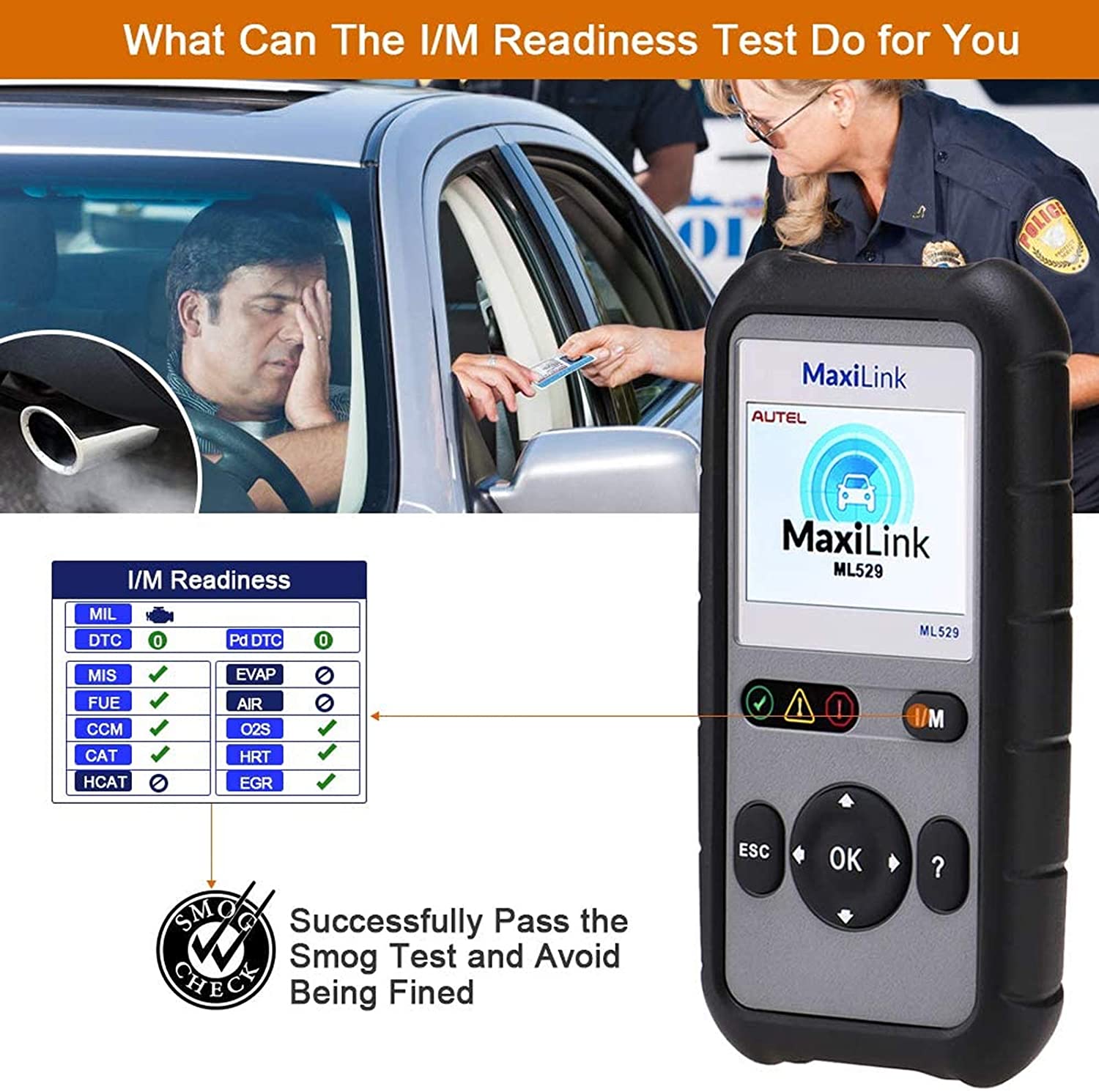 Autel OBD2 Scanner ML529 Code Reader Full OBD2 Functions for Turning off Engine Light O2 Sensor Test AutoVin DTC Lookup Free Online Update