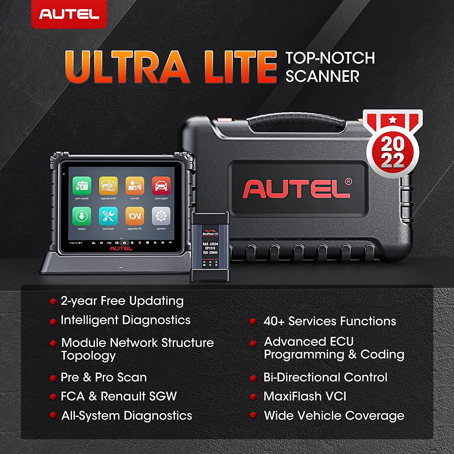 Autel Scanner MaxiCOM Ultra Lite:Top Intelligent Diagnostic Scan & Repair Tool, 2022 Upgraded of MaxiSys Ultra/MS919/ MS909/ Elite II, Programming & Coding,40+ Services, No IP Restriction