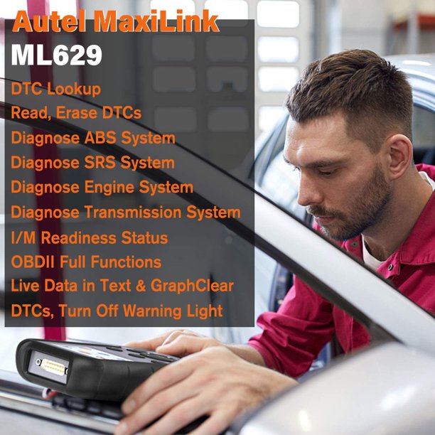 Autel MaxiLink ML629 ABS SRS Transmission Engine Diagnosis Enhanced CAN OBD2 Scanner , Advanced Ver. of AL619, ML619，Auto VIN Scan Tool Turn Off Check Engine Light