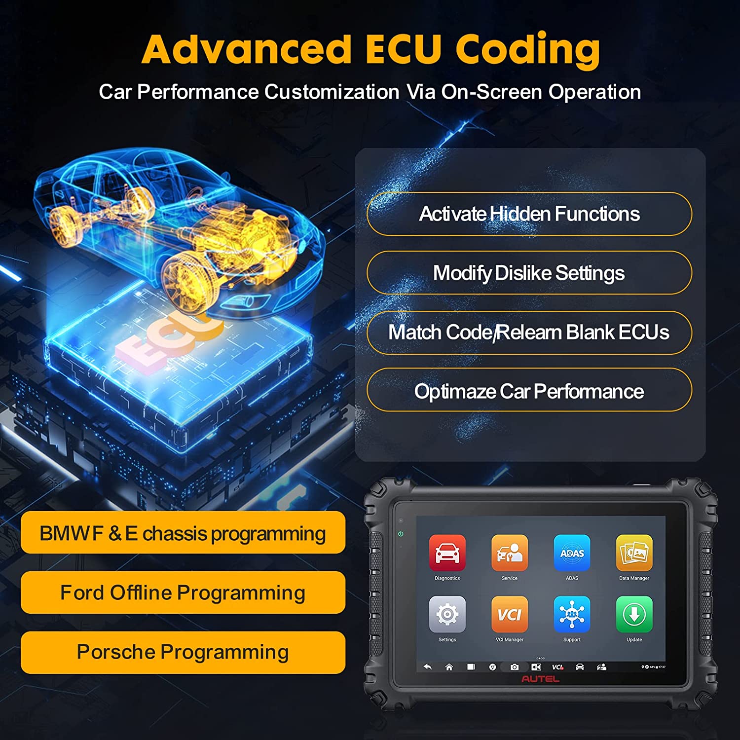 Autel Scanner MaxiCOM MK906 Pro: 2024 Upgrade Version of MS906 Pro/MK906BT, Bi-Directional Control Scan Tool with Advanced ECU Coding, 36+ Services, Guided Function, AutoAuth for FCA SGW