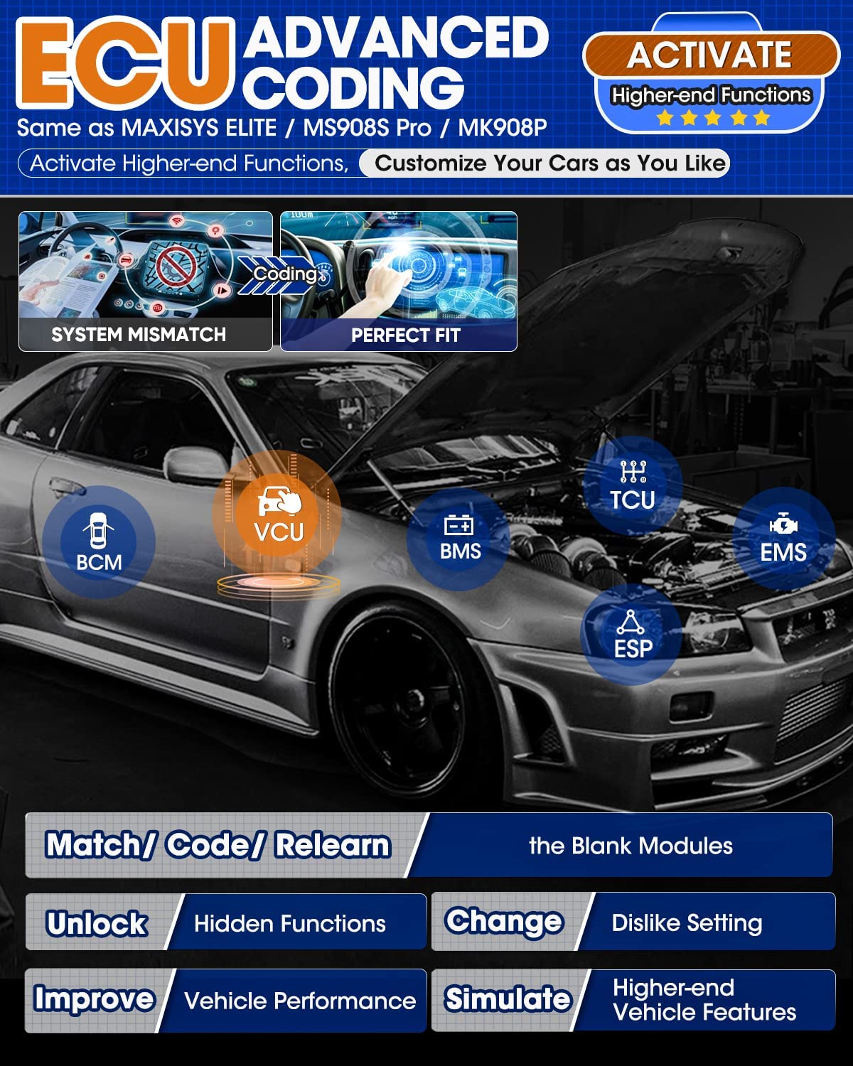 Autel Scanner MaxiCOM MK906 Pro with $60 MV108, 2024 Newest Car Diagnostic Tool, ECU Coding & Bi-Directional, VAG Guided, 36+ Service, DoIP/ CAN FD, Global Model of MS906 Pro MS906BT MS906, FCA Access