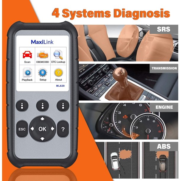 Autel MaxiLink ML629 ABS SRS Transmission Engine Diagnosis Enhanced CAN OBD2 Scanner , Advanced Ver. of AL619, ML619，Auto VIN Scan Tool Turn Off Check Engine Light