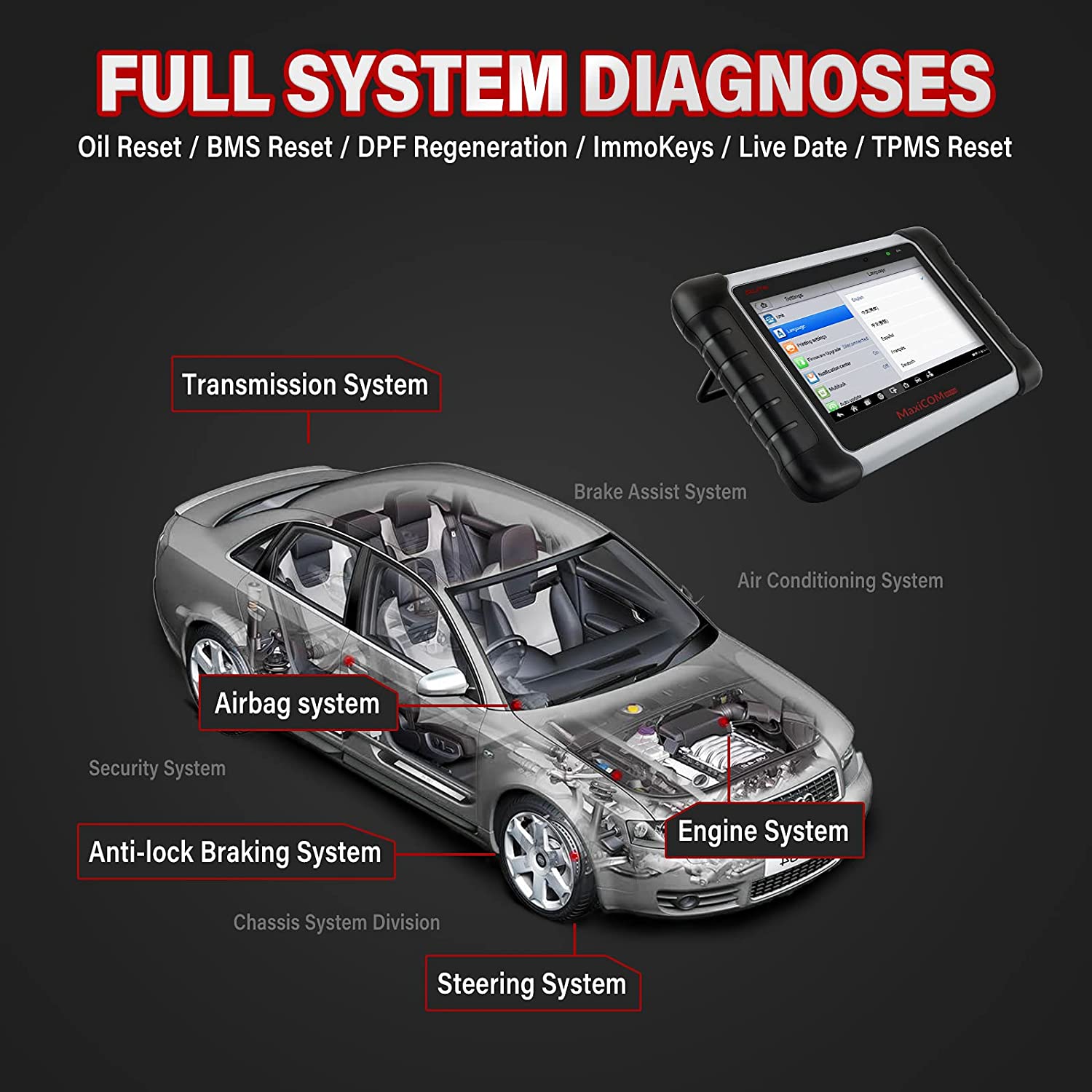 Autel MaxiCOM MK808Z OBD2 Car Diagnostic Scanner, Equipped with 28+ Maintenance Functions with All System Diagnosis Tool