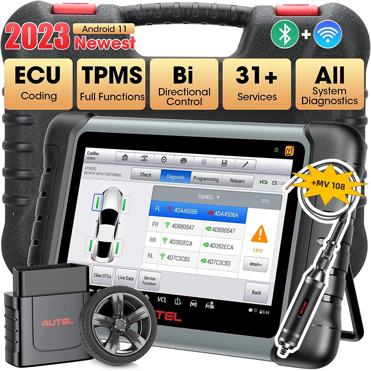 [2 Years Update]Autel Scanner MaxiPRO MP808Z-TS All System Auto Diagnostics Relearn Tools with Battery & TPMS Testing, Android 11 Based Bi-Directional Control, ECU Coding, Full TPMS and 36+ Services