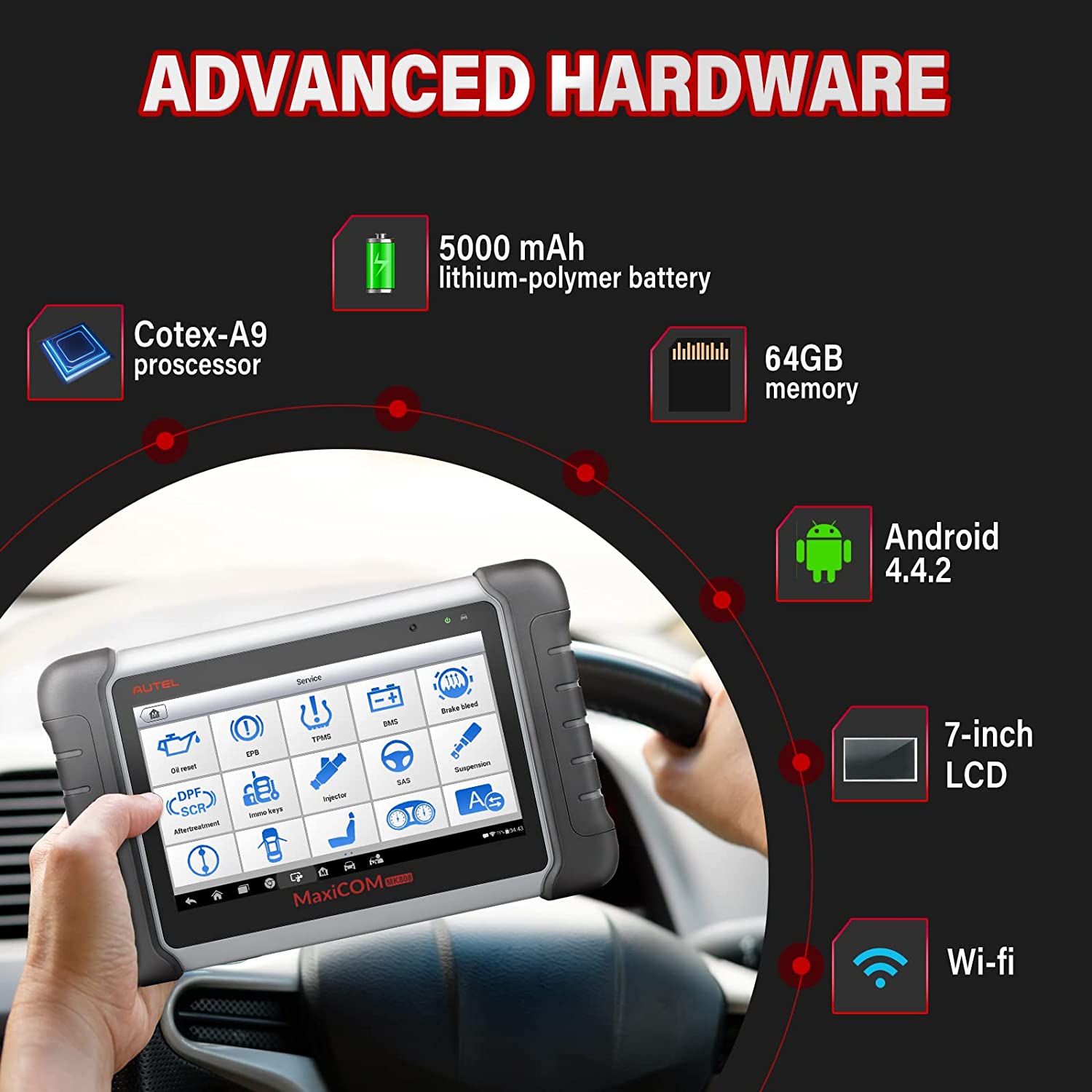 Autel Scanner MaxiCOM MK808Z OBD2 Car Diagnostic Scanner Tool with All  System 25+ Service Functions, MK808 New Version