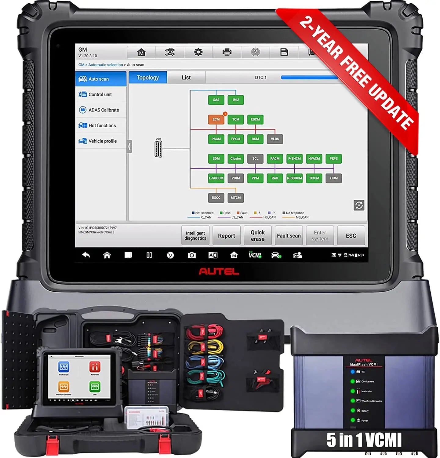 Autel Scanner MaxiSys Ultra, 2025 Top Car Intelligent Diagnostic Scan Tool, J-2534 ECU Programming & Coding, 5-in-1 VCMI, 40+ Services, Topology Map, Multi-Screen Display, Premium Ver. of MS909 MS919
